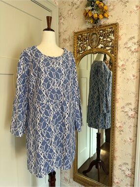 NWT Luii Blue Floral Lace Bell Sleeve L Jacket Large Wedding Timeless Chic